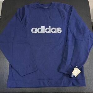 Vintage 90s Adidas Center Embroidered Logo‎ Cotton Crewneck Sweatshirt New Navy
